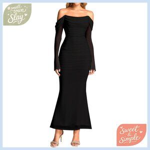 Off Shoulder Long Sleeve Maxi Corset Bodycon Ruched Formal Dress